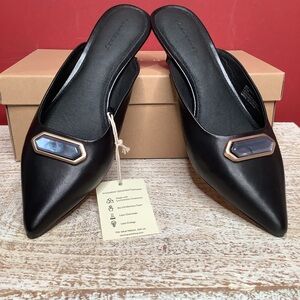 SANCTUARY SA All-nighter Black Jeweled Heeled  Kitten Heel Mule Pumps Pointy Toe